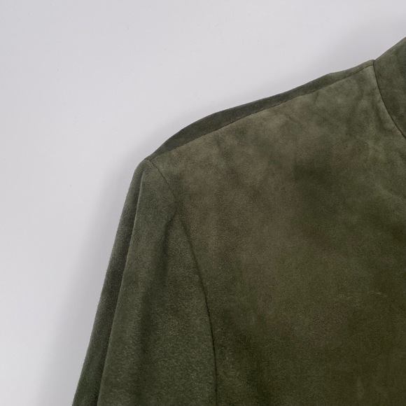 ECCOCI Women's Olive Green Suede Stand Collar Vintage Outerwear Jacket Size 8 - Picture 8 of 10
